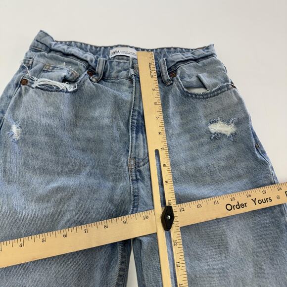 Zara Jeans Womens 2 EUR 34 Light Blue Distressed Ripped Straight Leg Frayed Hem - Picture 8 of 9